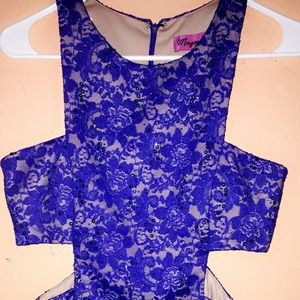 Royal Blue Long Side Cut-out Lace Gown